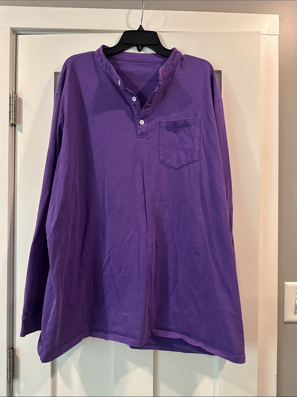 Men's Purple Long-Sleeve Henley Pocket Shirt
